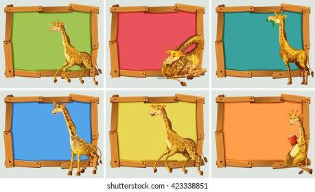 Wooden frame design with giraffe illustration