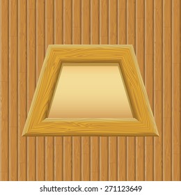 Wooden Frame with Empty Paper on a Wall. Vector