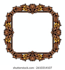 wooden frame with flowers ornament element vector illustration