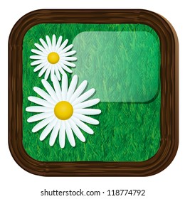 wooden frame with grass and flowers