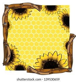 Wooden frame with honeycombs