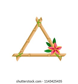 Wooden frame made of bamboo sticks with flower vector Illustration on a white background