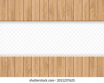 Wooden frame made of planks. Isolated on transparent background. Blank template for advertising. Vector illustration