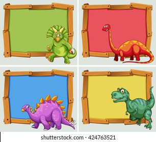 Wooden frame and many dinosaurs illustration