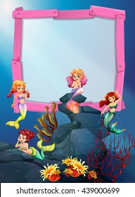 Wooden frame with mermaid underwater illustration
