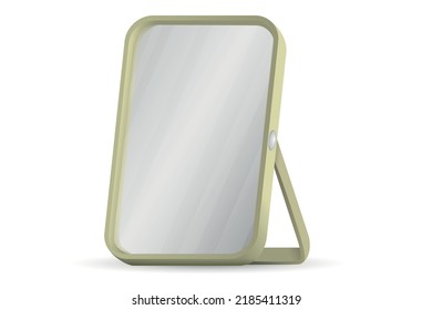 Wooden frame mirror rectangular shapes and isolated on white background. Bedroom interior design elements. 3D style vector illustration.