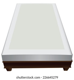 The wooden frame of a modern bed with a mattress. Vector illustration.