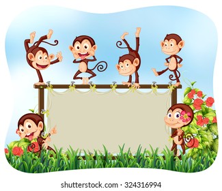 Wooden frame with monkeys illustration