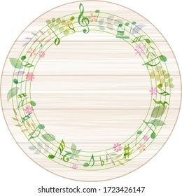 Wooden frame, musical notes and plants design