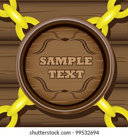 wooden frame on wooden wall. vector illustration.