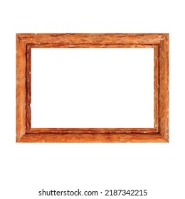 Wooden Frame On White Background. Wood Framework Vector Picture. Frame Illustration. Wooden Frame Mockup. Vintage Frame Picture. Watercolor Style. Picture For Logo, Greeting Card And Design.