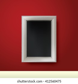 Wooden frame with place for text. Wooden rectangular 3d photo frame with shadow. Vector illustration