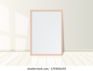 Wooden Frame With Poster Standing On White Floor. EPS10 Vector