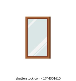 Wooden frame rectangular mirror isolated on white background. Hallway, bedroom home interior design element -  wall mirror. Flat design catroon style vector illustration.