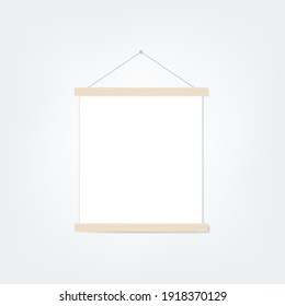 Wooden Frame With Sheet Of Paper Hanging On The Wall. Nordic Style. Vector Illustration, Flat Design