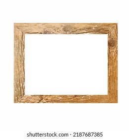 Wooden frame vector. Frame on white background. Retro frame mock up. Framework for photos and arts. Museum framework. Rustic home decoration. Clipart for logo, design and decoration.