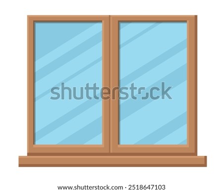 Wooden frame window in flat style. Vector illustration