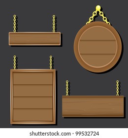 wooden frames on the grey wall. vector illustration.