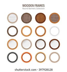 Wooden frames round banners collection. Used pattern brushes included in Brushes panel. Used patterns included in Swatches panel. Clipping paths included.