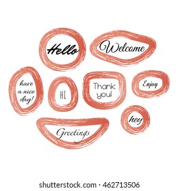 Wooden frames set with greetings typographic messages. Vector illustration collection.