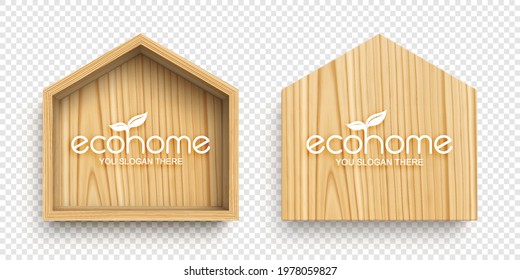 Wooden frames in shape of house isolated on white background. Eco home concept. Real estate symbol. Vector illustration