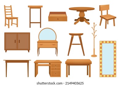 
Wooden furniture. Interior. Set. Vector illustration