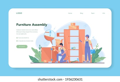 Wooden furniture maker or designer web banner or landing page.