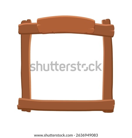 Wooden game frame or border. Plank and panel for 2D game interface design and UI element.