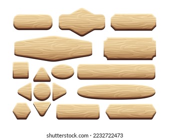 Wooden game UI asset. Gaming user interface buttons elements. vector illustration