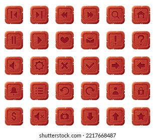 Wooden game ui interface button abstract design element concept illustration set