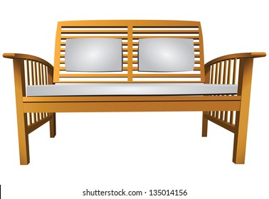 Wooden garden bench with cushions. Vector illustration.