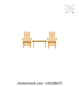 Wooden Garden Chairs And Table Icon