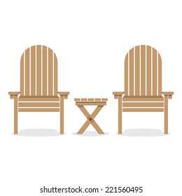 Wooden Garden Chairs And Table Vector Illustration