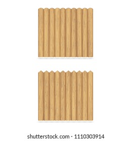 Wooden garden fence made of boards, fastened with metal nails. Vector illustration with shadow