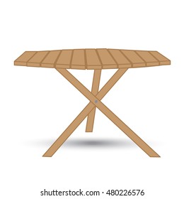 wooden garden table on three legs on a white background