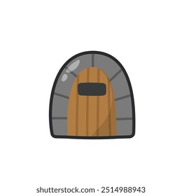 wooden gate door in outline flat vector design.