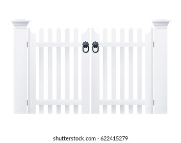 Wooden gate on white background - vector illustration.
White vector wood fence and gate for your conception.