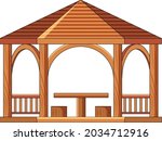 Wooden gazebo isolated on white background illustration