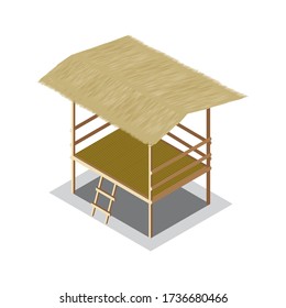 a wooden gazebo on white background for nature design concept