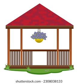 Wooden gazebo with red tiled roof