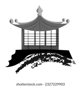 Wooden gazebo,
Traditional Asian Architecture,
Japanese ink painting
 Oriental style sumi e, wu shin, go hua,
SSTK abstract,
vector illustration.