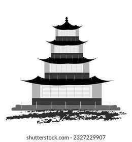 Wooden gazebo,
Traditional Asian Architecture,
Japanese ink painting
 Oriental style sumi e, wu shin, go hua,
SSTK abstract,
vector illustration.