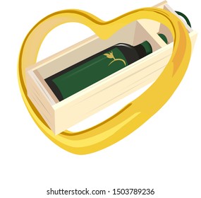 wooden gift box containing bottle of black wine