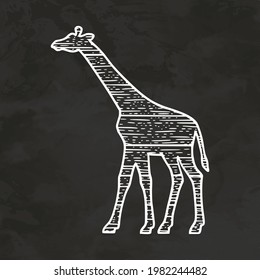 Wooden Giraffe Animal Silhouette Hand Drawn Sketch Engraving Style Retro Vintage Vector Illustration