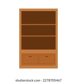 wooden glass display storage kitchen cupboard cabinet with drawers isolated on white background.