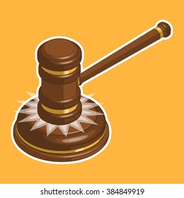 Wooden glossy judge gavel hit. Isometric vector illustration