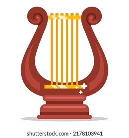 wooden Greek lyre. musical instrument in antiquity. flat vector illustration.