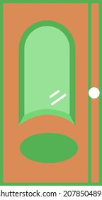 Wooden green glass doors, illustration, vector, on a white background.