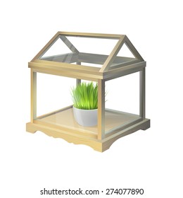 wooden greenhouse with plant