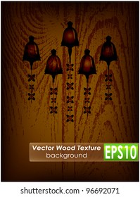 Wooden grungy background with translucent bells in the form of flowers